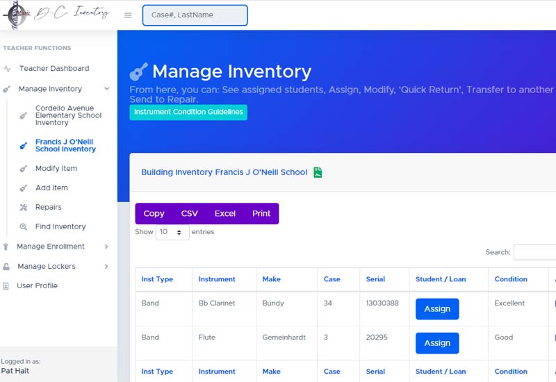 Da Capo Instrument, Uniform, Library Inventory